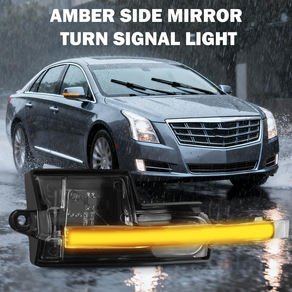 Side Mirror Turn Signal Lamps Compatible with Cadillac XTS 2013-2019, Car Rearview Mirror Side Marker Light LED Rear View Mirror Indicator Side Marker Lamp, Amber - Right Passenger Side