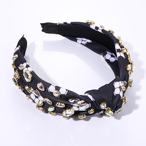 Miniatura 4 de Diadema anudada con diamantes de imitación para mujer, béisbol, fútbol, baloncesto, fútbol, cristal, adornado, estampado, banda ancha con nudo