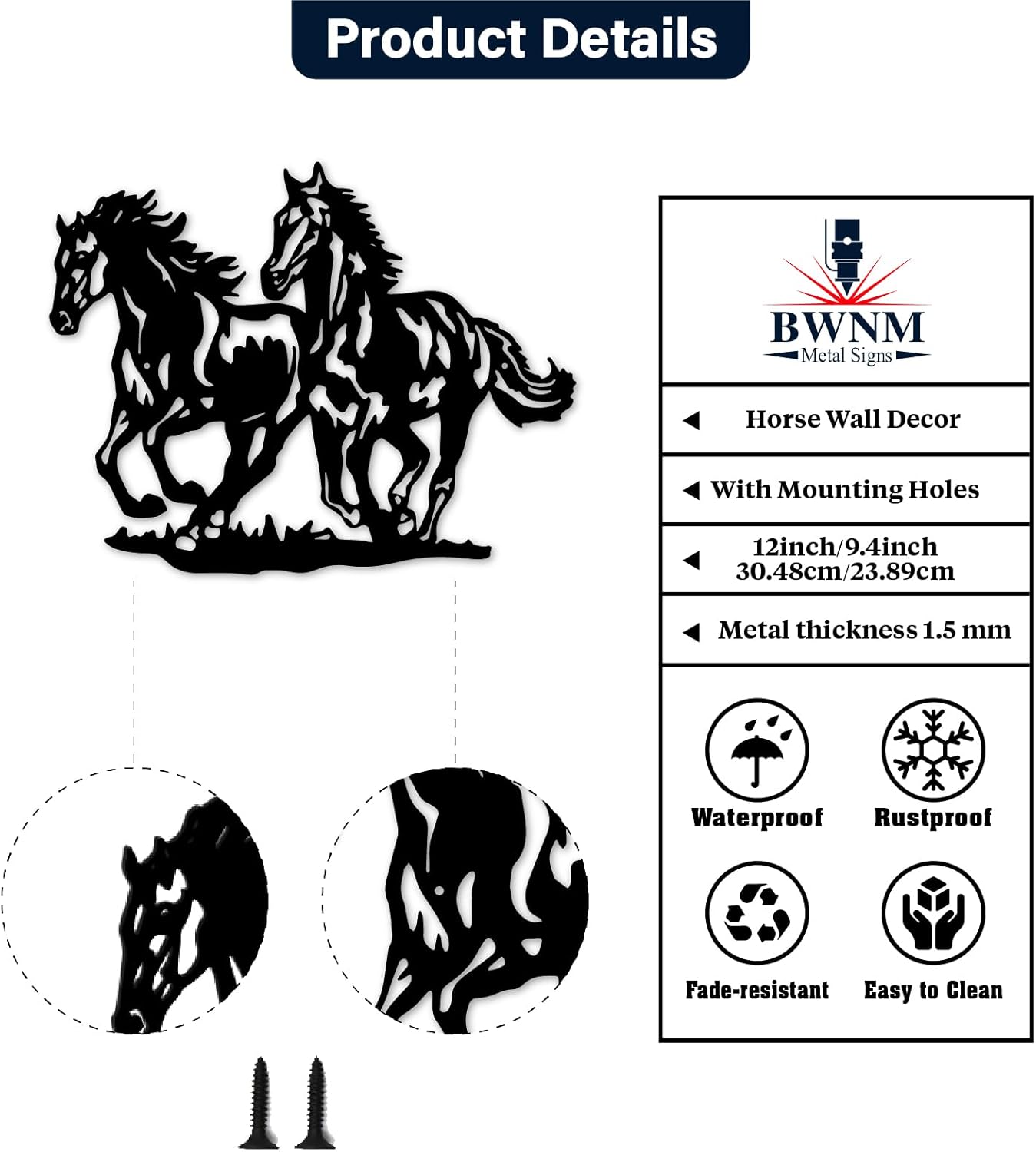 Personalized Horse Metal Sign for Living Room, Bedroom, Kitchen and Office Home Decor Signs (24 inches)