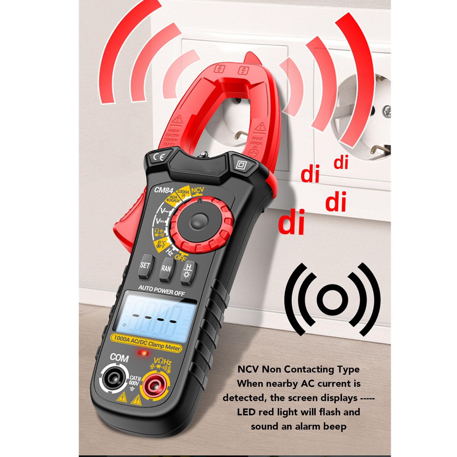 Demeras Multimetro Digitale A Pinza Tester di Corrente Ad Alta Precisione per Lavori Elettrici Misurazione CA 1000 A CC con Display LCD e Torcia Elettrica