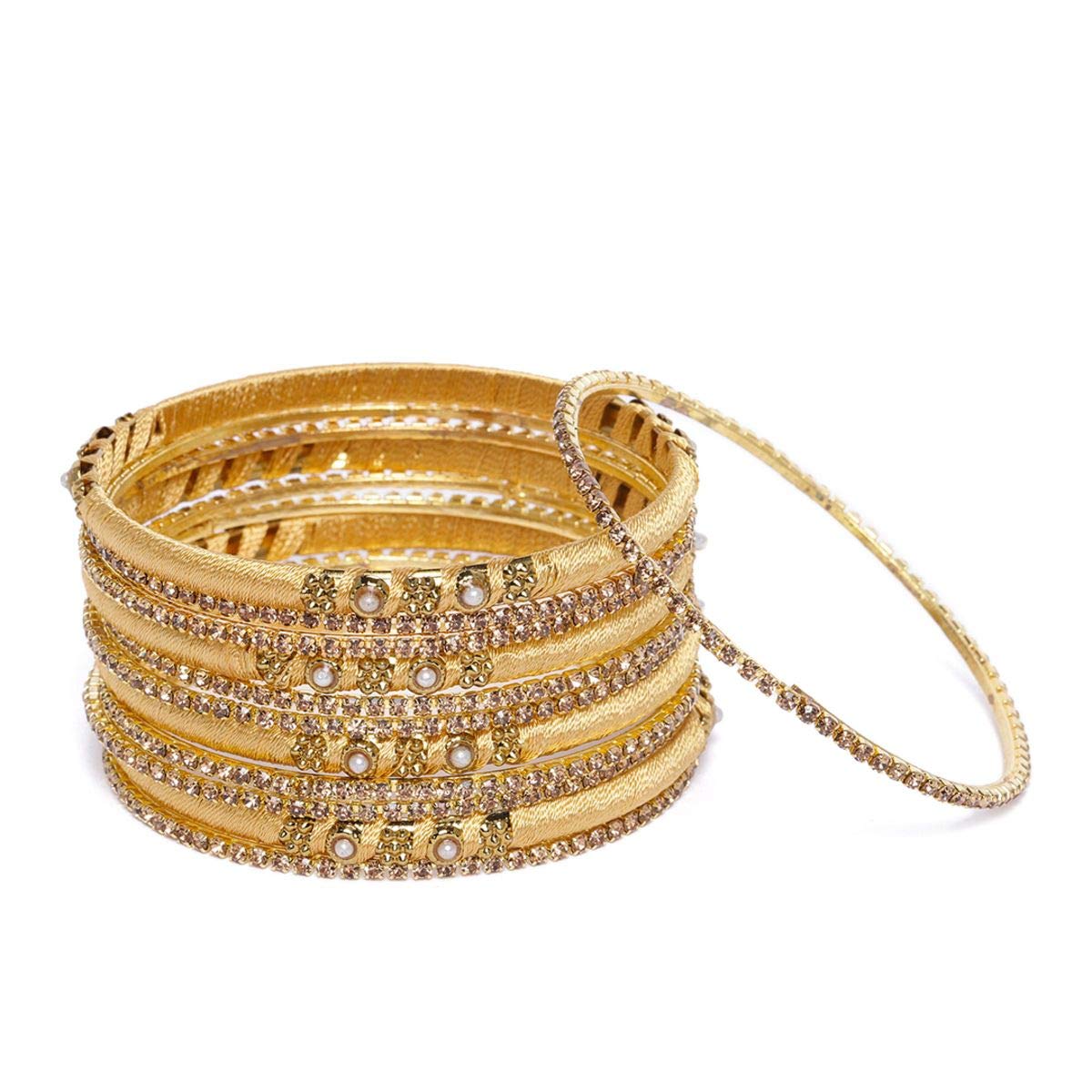 ACCESSHER jewellery gold silk yellow thread pearls bangles set of 12 for women and girls (B08KZRLL9X) Amazon Price History, Amazon Price Tracker