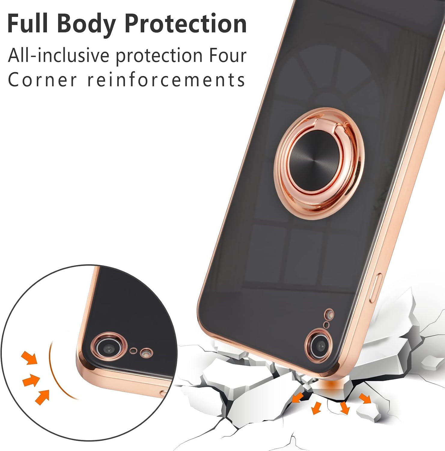 EYZUTAK Electroplated Magnetic Ring Holder Case for iPhone XR 360 Degree with Rotation Metal Finger Ring Holder Magnet Car Holder Soft Silicone Shockproof Cover for iPhone XR - Image 4