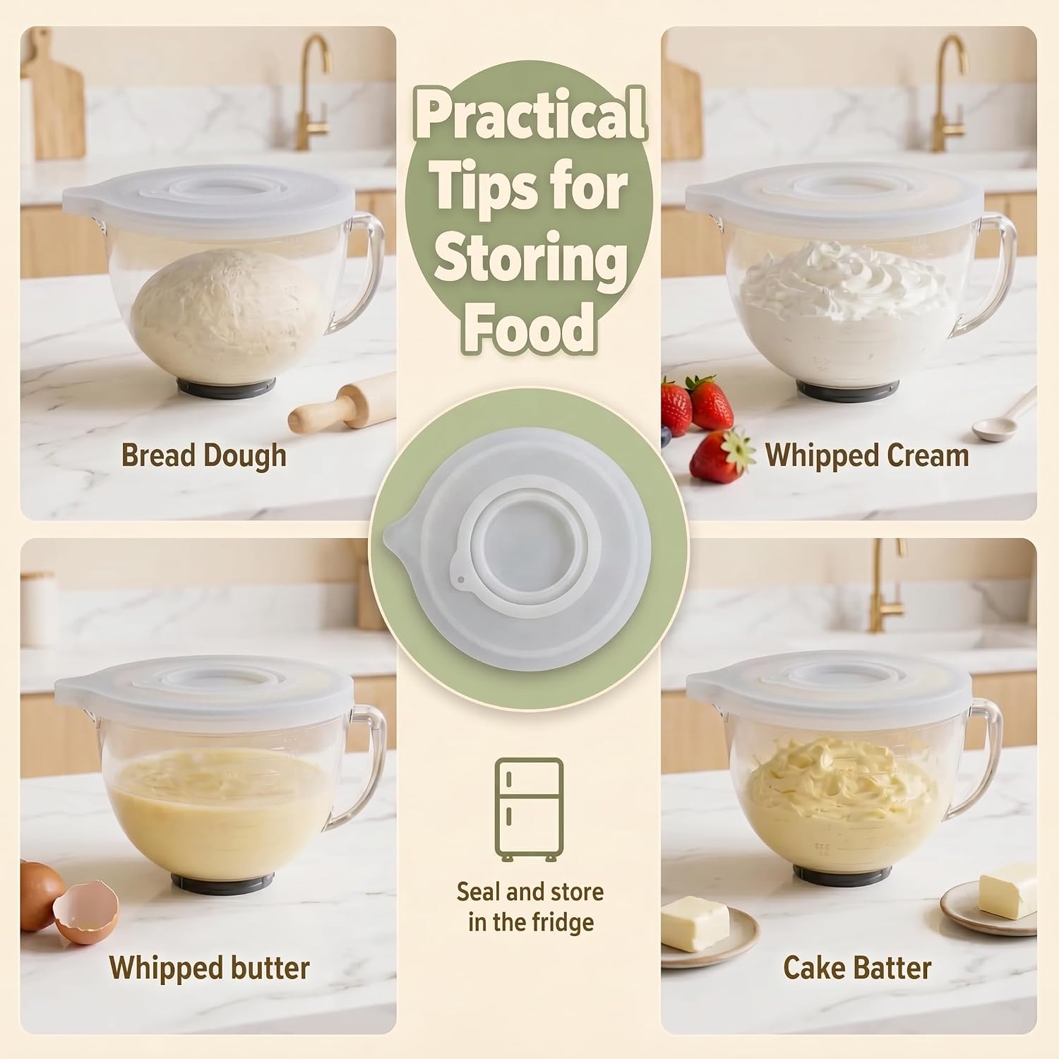 Compatible with KitchenAid Stand Mixers, Splash Guard for 5-Qt Glass & Silicone Mixing Bowls