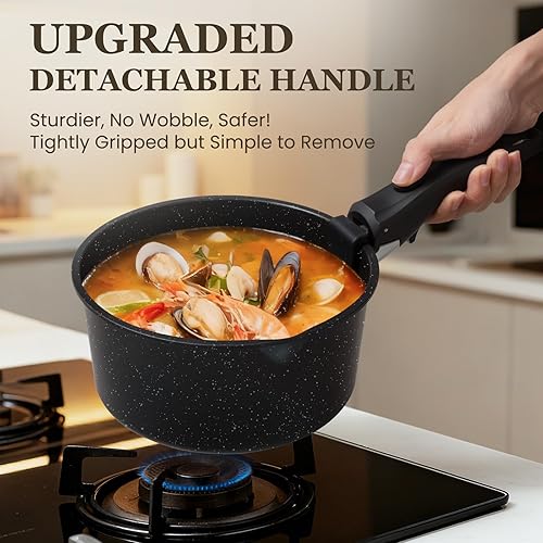 Miniatura 6 de KIKCOIN Juego de 20 ollas y sartenes antiadherentes, con mango desmontable, antiadherentes, no tóxicas, juego de cocina para autocaravana con asas