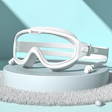 Lucario Swimming Goggles Comfortable Silicone Large Frame Swim Glasses Anti-Fog Uv Men Women Swim Mask Waterproof For Men, Women, Junior, Adults?Transparent White?