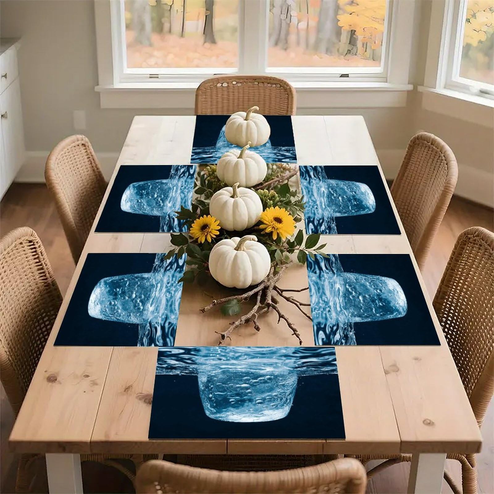 Water Placemats Wipeable Heat Resistant Table Mats Washable Flax Place Mats Elegant Cloth Non-Slip Placemat for Kitchen Dinning Party Table Decor 12 * 18 in