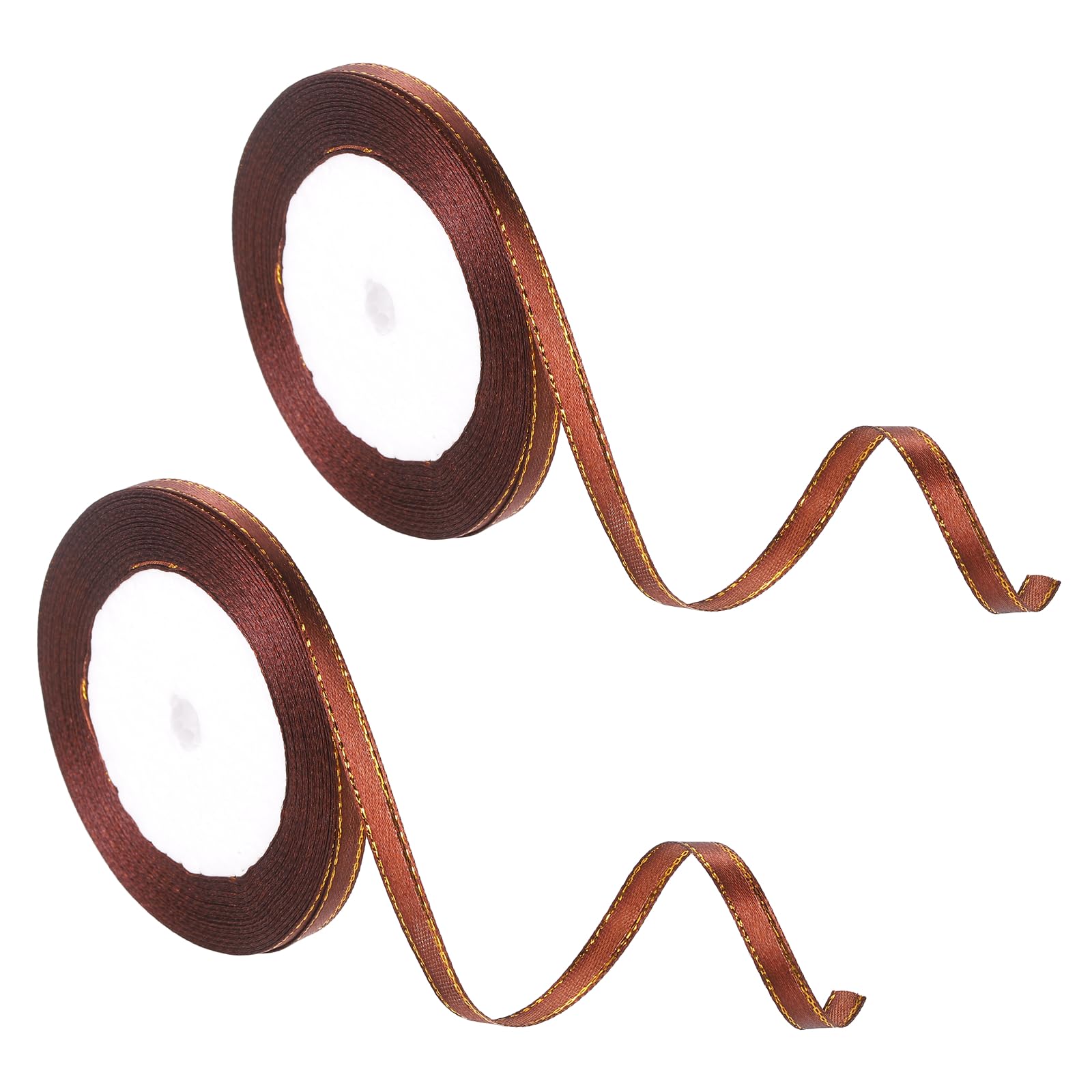 sourcing map 2roll Satin Ribbon (6mm x 22m, Brown) Double Golden Edge Fabric Ribbons - Elegant & Non-Fading, for Gift Wrapping Bows Making Floral Bouquets Wedding Party Decoration