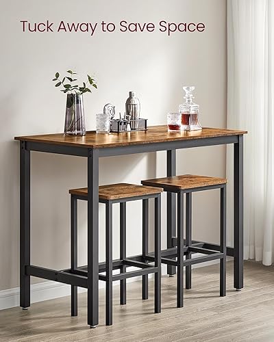 Miniatura 7 de VASAGLE Juego de mesa y sillas de bar, mesa rectangular con 2 taburetes, juego de pub de comedor para 2, ahorro de espacio para desayuno de cocina,