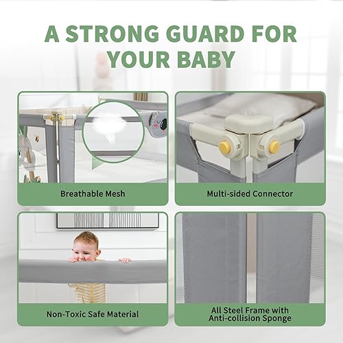 Miniatura 6 de Barandilla de cama para niños pequeños, 3 piezas de barandilla de cama de bebé para niños, valla de cama ajustable de 25 niveles de altura,