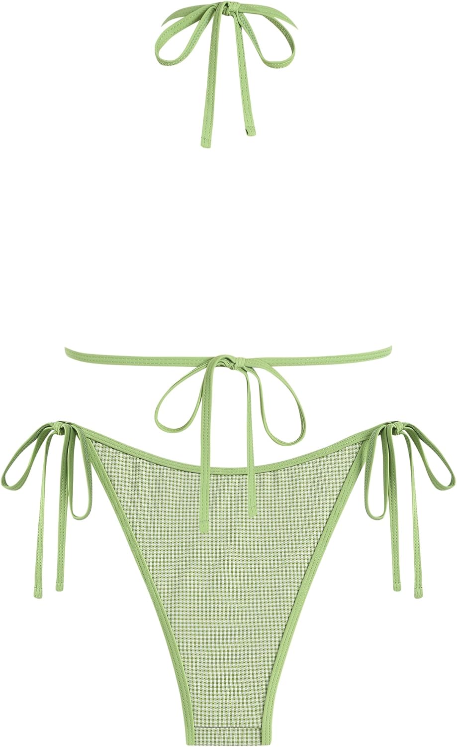 ZAFUL Bikini Sets for Women Halter Bow Decor Tiny Floral Gingham Print Swimsuit Tie Side 2 Pieces Bathing Suit
