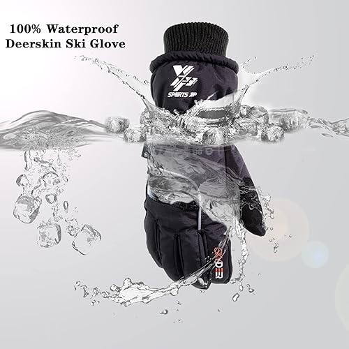 Miniatura 4 de SKYDEER Guantes de esquí de piel de ciervo 100 % impermeables y de alta calidad con forro Thinsulate 3M de 5.53 oz, ultra suaves, duraderos