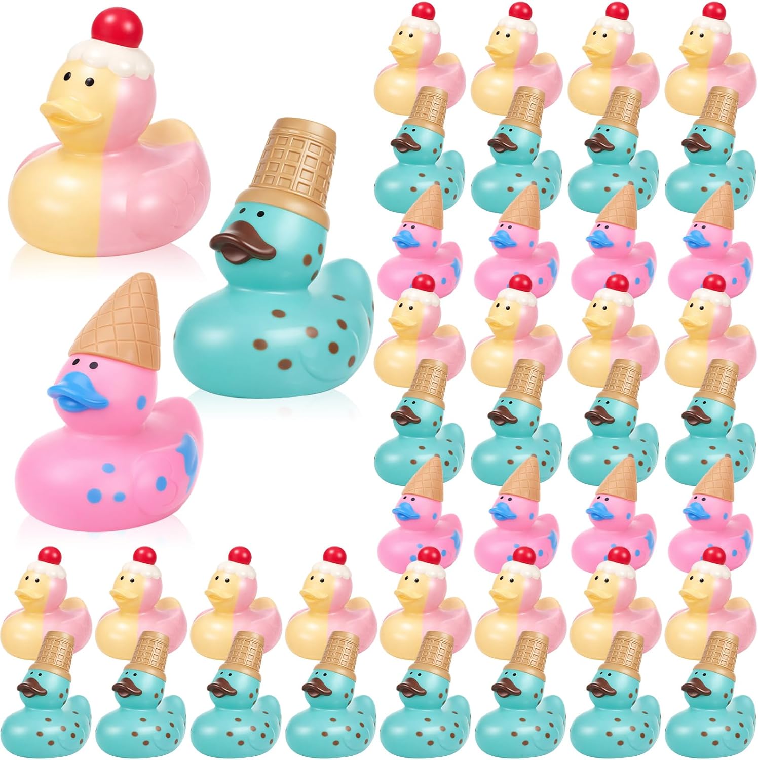 Deekin 48 Pcs Rubber Ducks Bulk 2 Inches Party Favors Assortment Rubber Duckies for Pool Party Decorations Cruise Ships Supplies (Ice Cream)