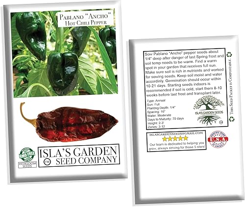 Miniatura 6 de Poblano - Semillas de chile picante "Ancho" para plantar, más de 50 semillas tradicionales por paquete, semillas de jardín de Isla (semillas de