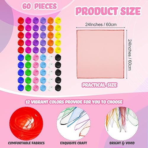 Miniatura 2 de Zhanmai 60 piezas de bufandas cuadradas para danza, bufandas sedosas, bufandas de baile, trucos mágicos, accesorios de rendimiento, bufandas de