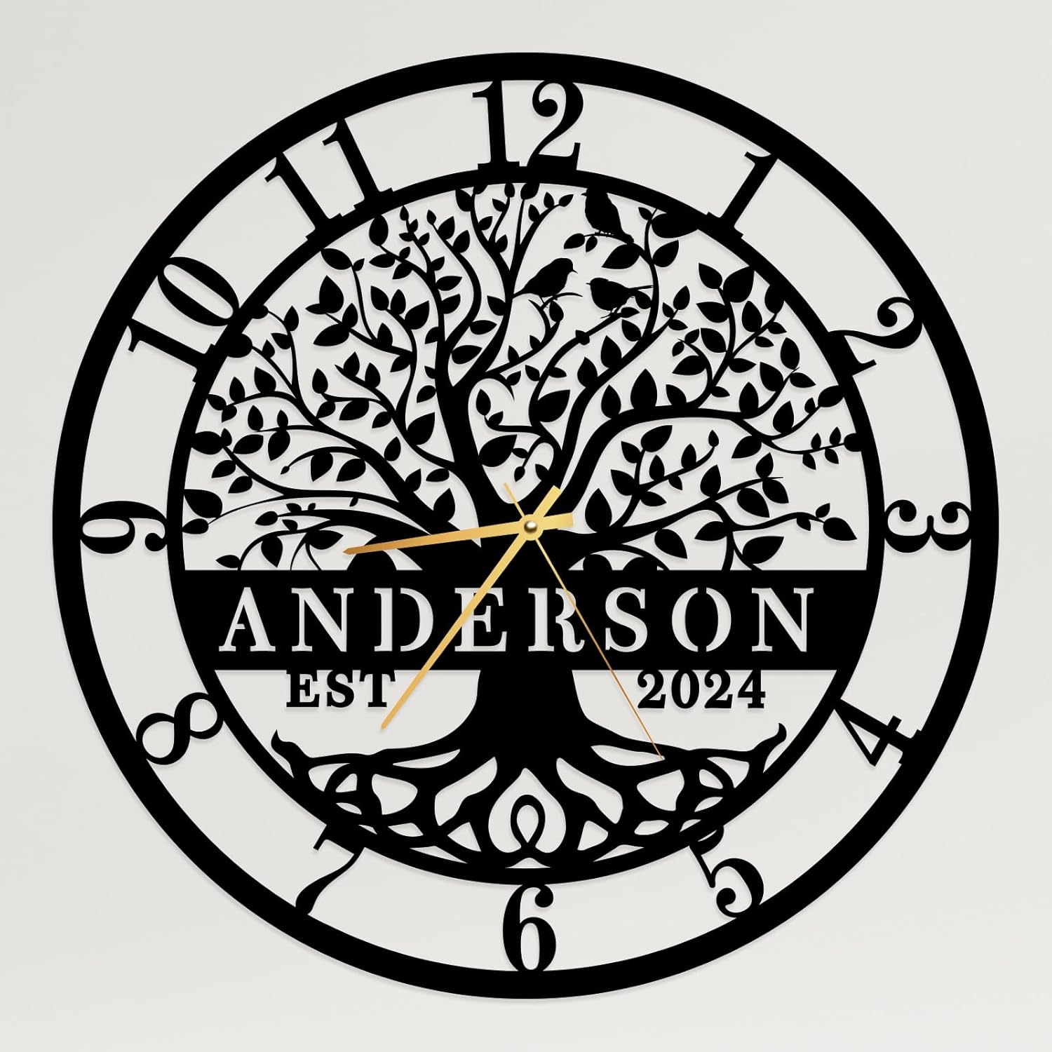 TNATUR Personalized Family Tree of Life Metal Wall Clock - Custom Last Name Engraved Wall Art, Custom Metal Clock，Large Modern Home Decor for Housewarming, Wedding