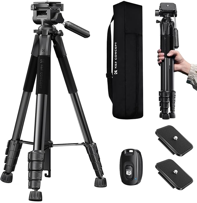 K&F CONCEPT Camera Tripod, 75" Lightweight Portable Travel Outdoor DSLR Tripods for Camera Phone Video Recording Tripod Stand