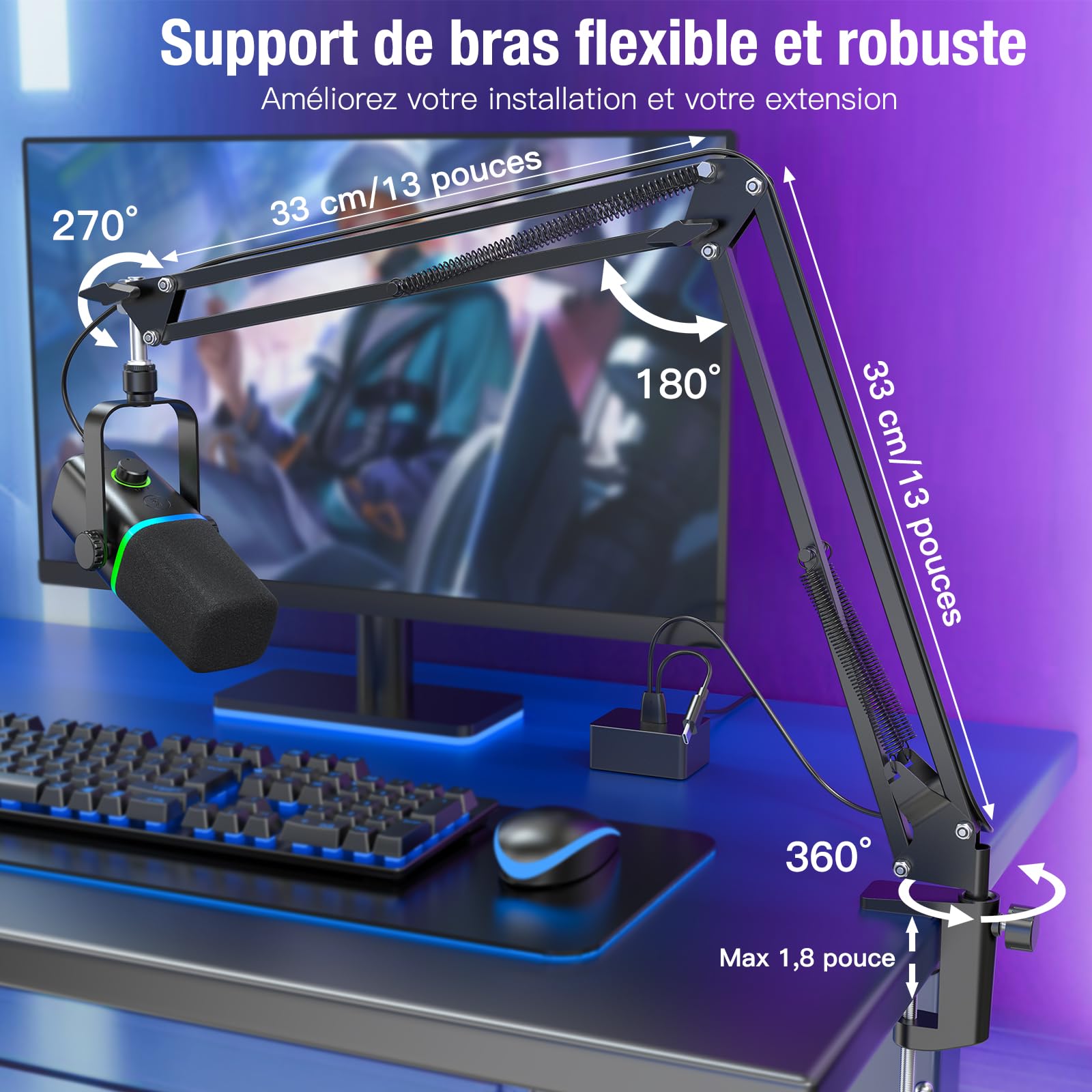 zealsound Microphone Dynamique Vocal pour iPhone Phone PC, Mic Studio Professionnel XLR/USB avec Mute/Monitor,pour Gaming,Podcast,Broadcast,Streaming,Musiciens,Enregistrement de Chant,Youtuber