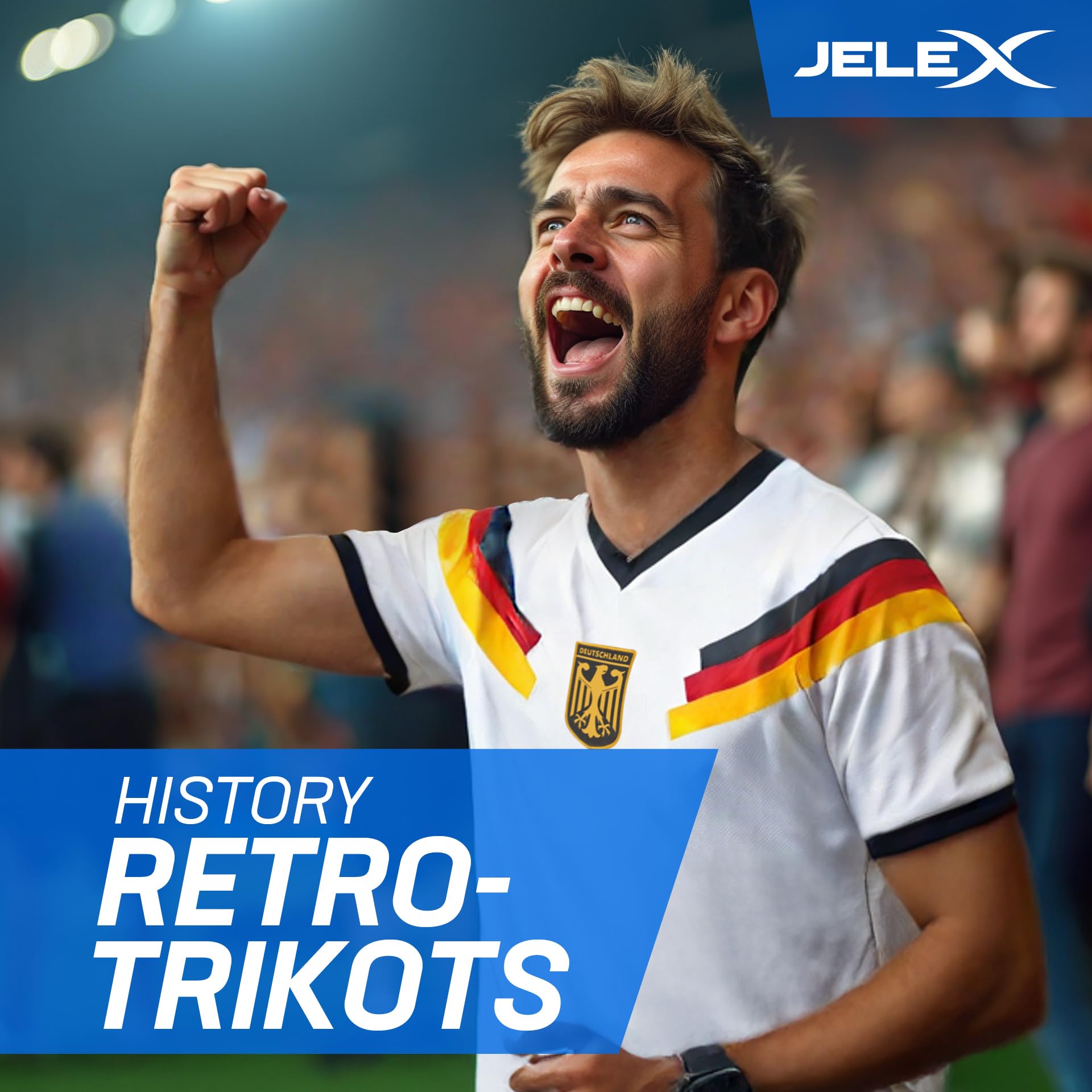 JELEX Retro History Maillot pour homme | Avec logo brodé et manches courtes | Design nostalgique pour les fans de football | Idéal pour les collectionneurs