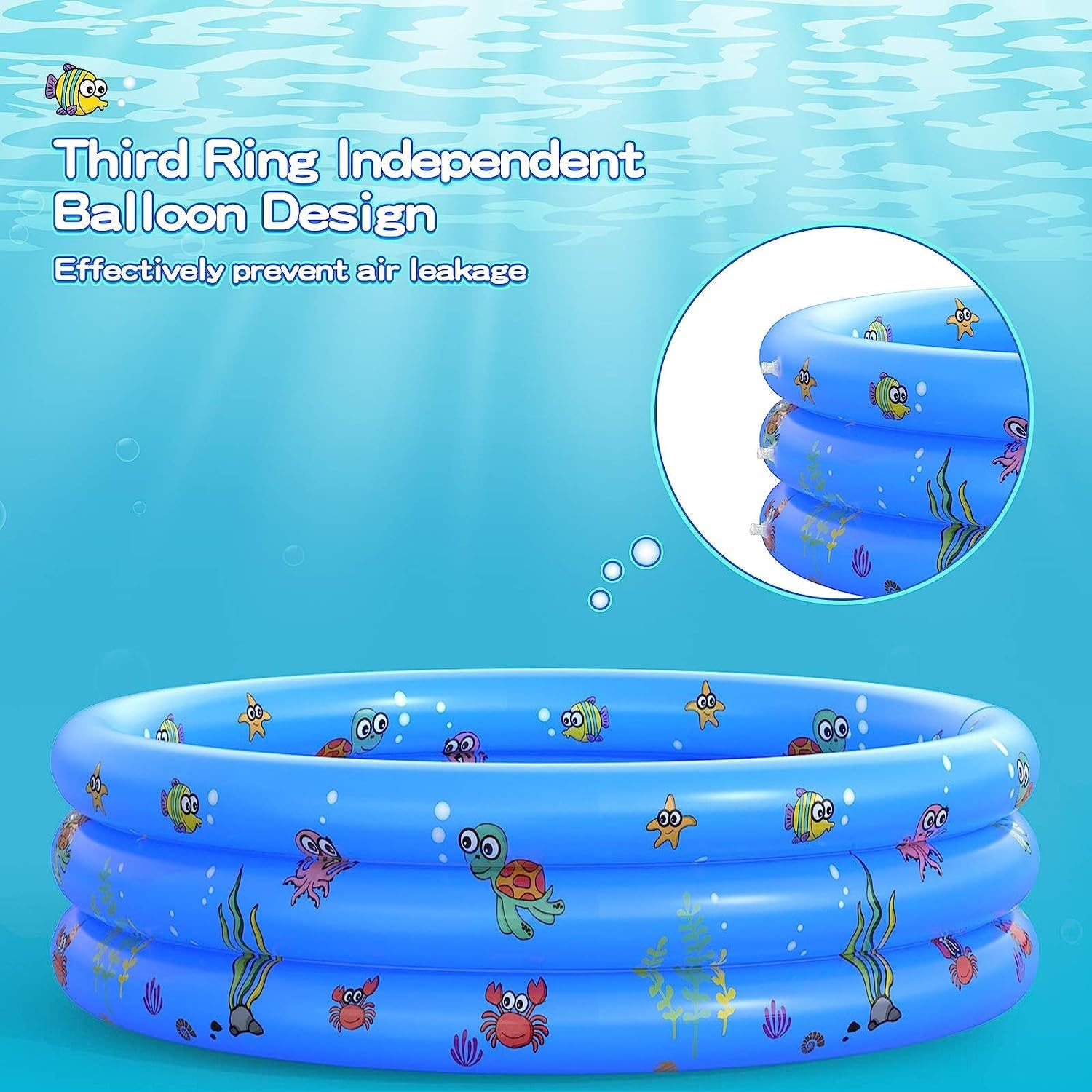 LATERN Piscinas Infantiles para Niños, 100CM x 40CM Piscina Inflable para Bebés PVC 3 Anillos Piscinas con Bañera Antideslizantes para Niños Familia Exterior Jardín Patio Interior Agua Juego (Azul)