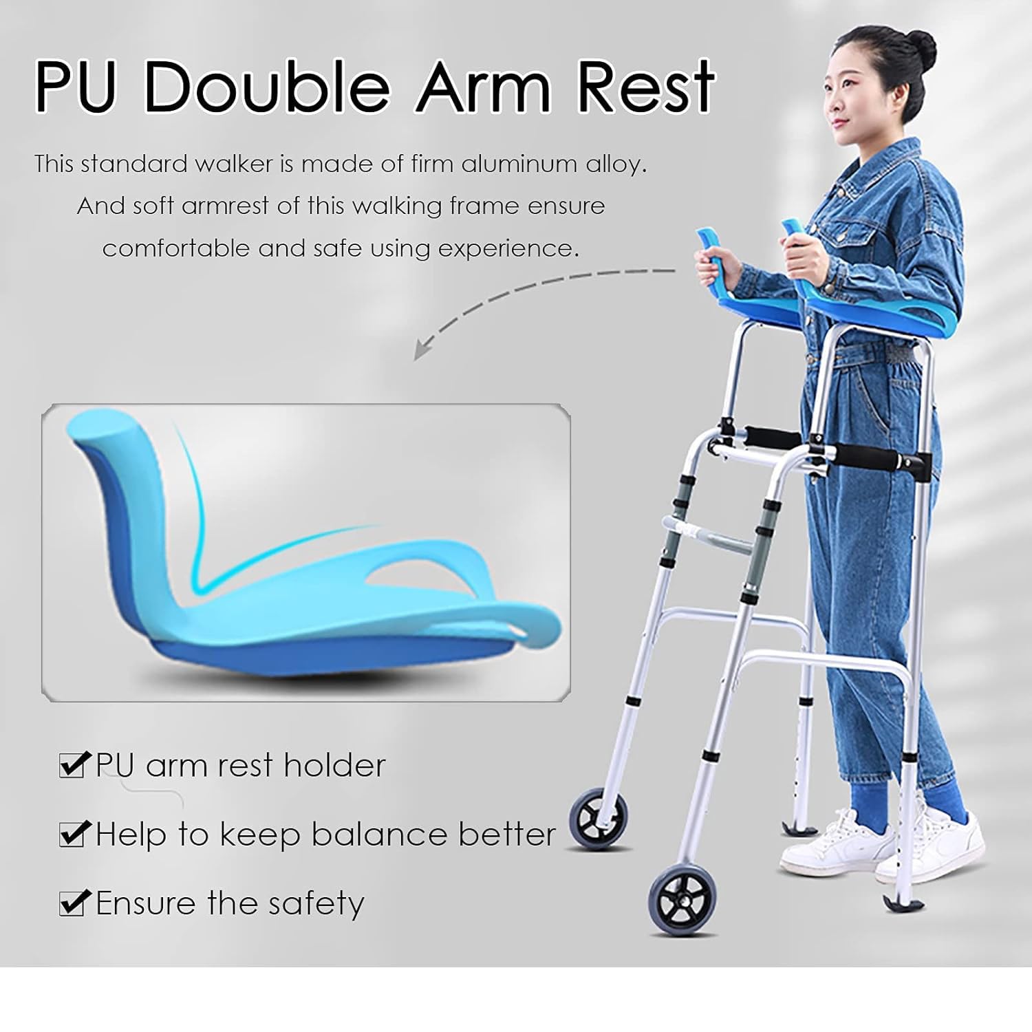 Andador Vertical Ligero, Andador Plegable para Personas Mayores, Andador con Ruedas para Ponerse de pie con apoyabrazos, para Adultos Mayores discapacitados, B