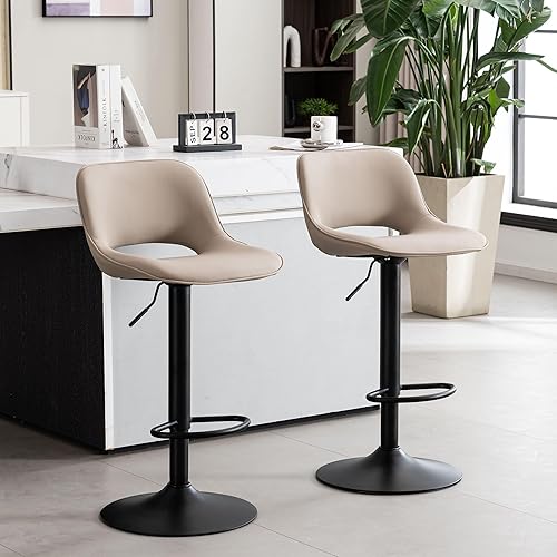 YOUNIKE Juego de 2 taburetes de bar compactos y modernos, taburetes de bar ajustables de altura de mostrador, sillas de bar tapizadas de piel