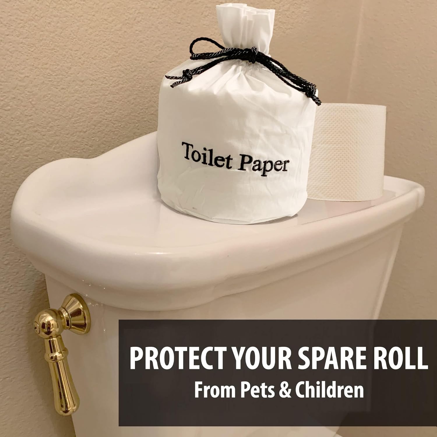 Toilet Paper Roll Cover - 9" x 5.5" Reusable Cotton Toilet Paper Cover with Drawstring Closure – Decorative Bathrooms Tissue Roll Holder Bag