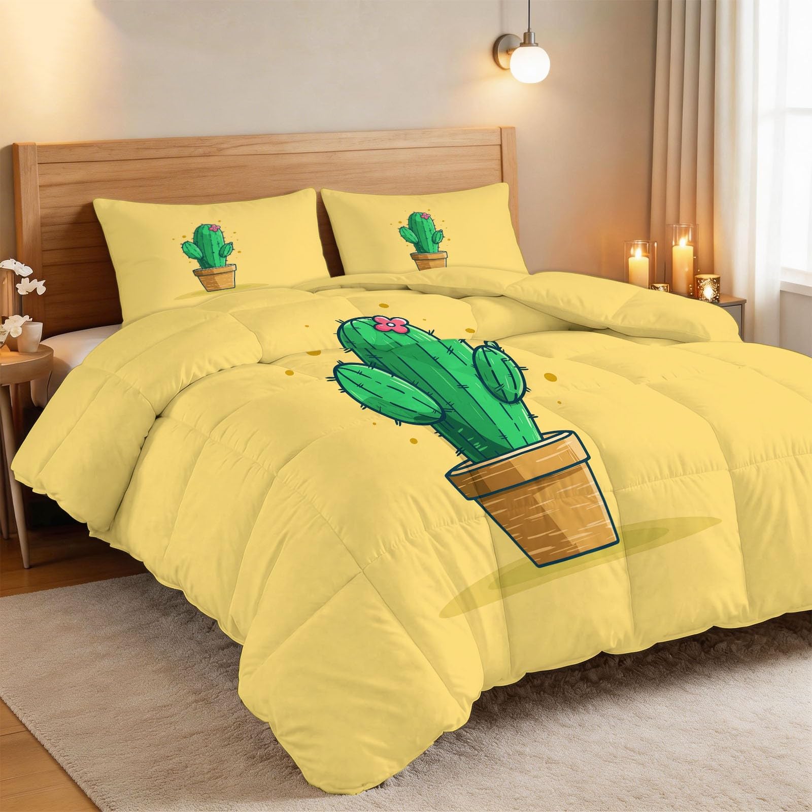 Pflanze Topf-Kaktus Bettdecke 200 x 200 cm 4 Jahreszeiten Steppdecke, Minimalistischer Cartoon Waschbare Ganzjahresdecke Jugendlicher Bettwaren Set Kinderzimmer Studentenwohnheim Bettdecke Ohne Bezug