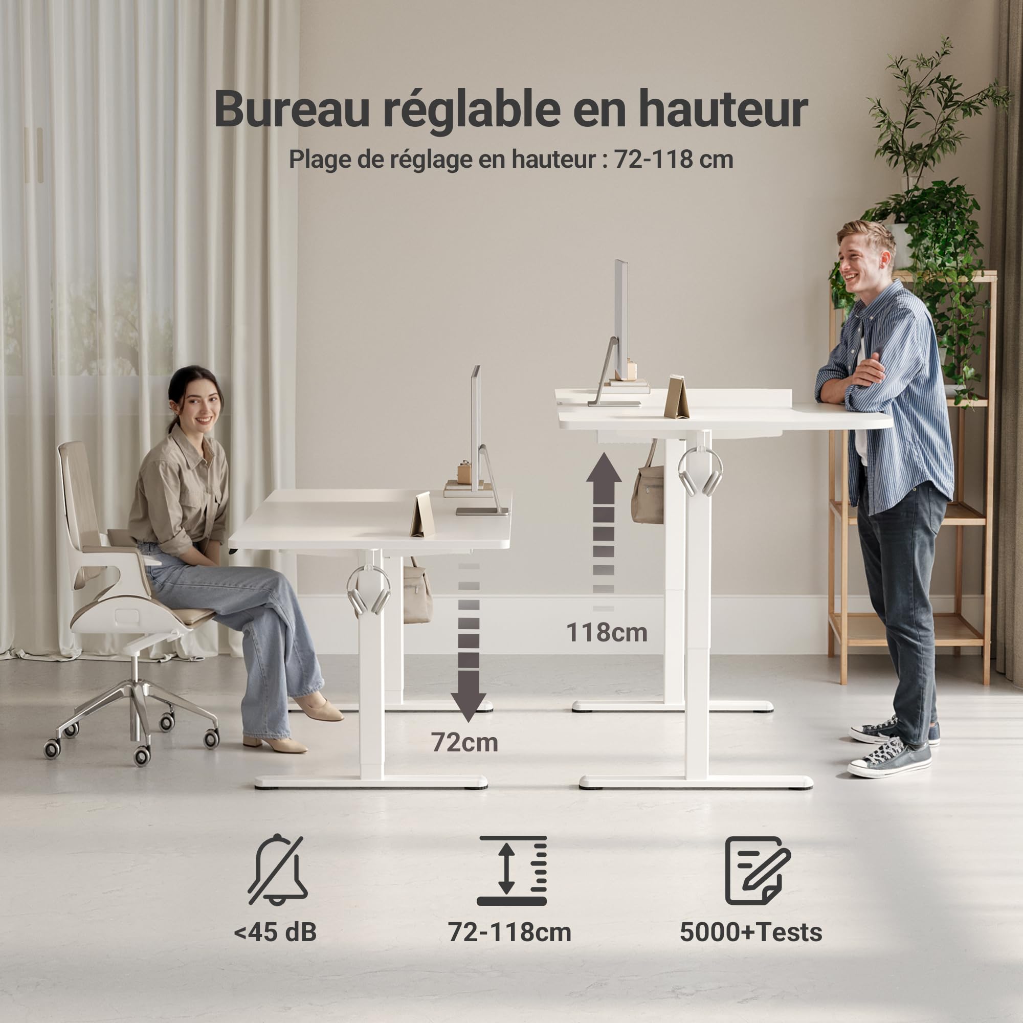 Claiks Bureau Électrique Réglable en Hauteur (FSC®) - Bureau Assis-Debout avec Mémoire, Gestion De Câbles, Moteur Silencieux, Design Ergonomique, Idéal pour Télétravail (Blanc, 160 x 80 cm)