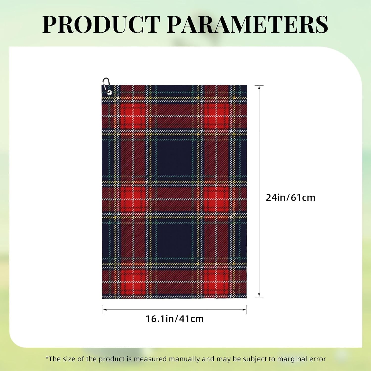 R Tartan Microfiber Golf Towel with Carabiner Clip, 16x24 Inch Absorbent Waffle Weave Towel for Golf Bags