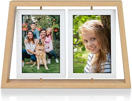 Vista 7 de ZEEYUAN Marcos de fotos de escritorio de 4 x 6 pulgadas, marco de fotos rústico giratorio flotante de 4 x 6 pulgadas, marco de doble cara
