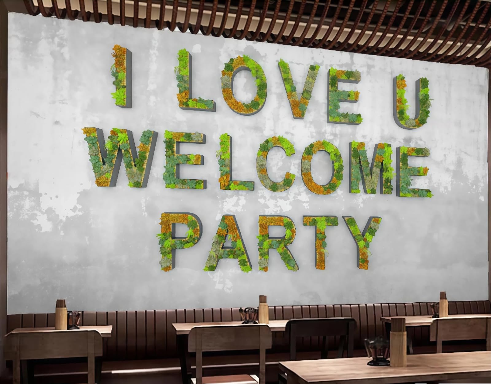 XDOUBAO Wallpaper Modern Small Fresh Succulent Petals Collage Letter Art Dessert Shop Afternoon Tea Coffee Shop Background Mural Western Restaurant Wallpaper,3D,200x140cm