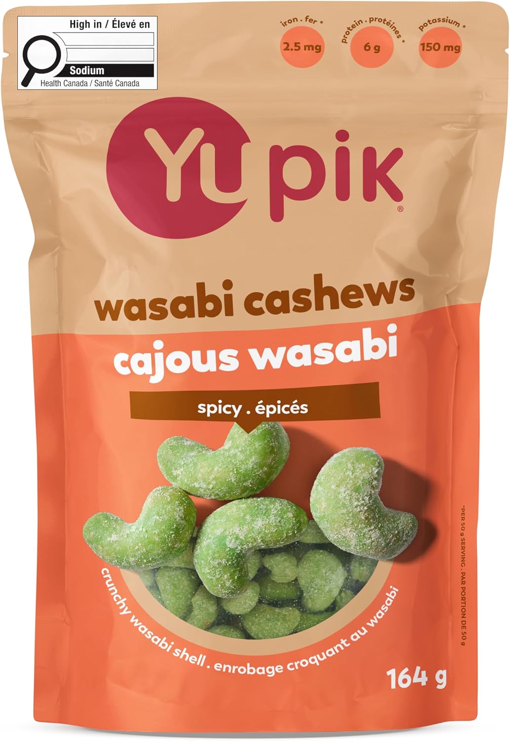Yupik Wasabi Cashews, 164 g, Crunchy Spicy Snacks, Wasabi-Flavored Shell, Asian-Inspired, Great for Sushi Night, Parties, and Game Night
