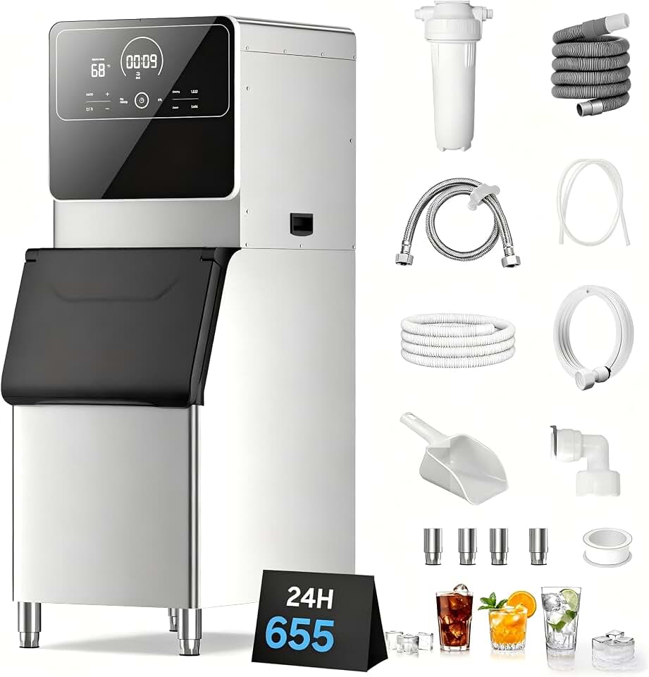 5-Year Limited Warranty Commercial Ice Maker Machine 655 Lbs/24H Industrial Ice Maker Machine Commercial Ice Machine with 400Lbs Storage,Ice Ready in 5-12 min for Bar Cafe Business Restaurant Global Recycled Standard