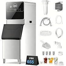 Commercial Ice Maker Machine 655 Lbs/24H Industrial Ice Maker Machine Commercial Ice Machine with 400Lbs Storage,Ice Ready in 5-12 min for Bar Cafe Business Restaurant