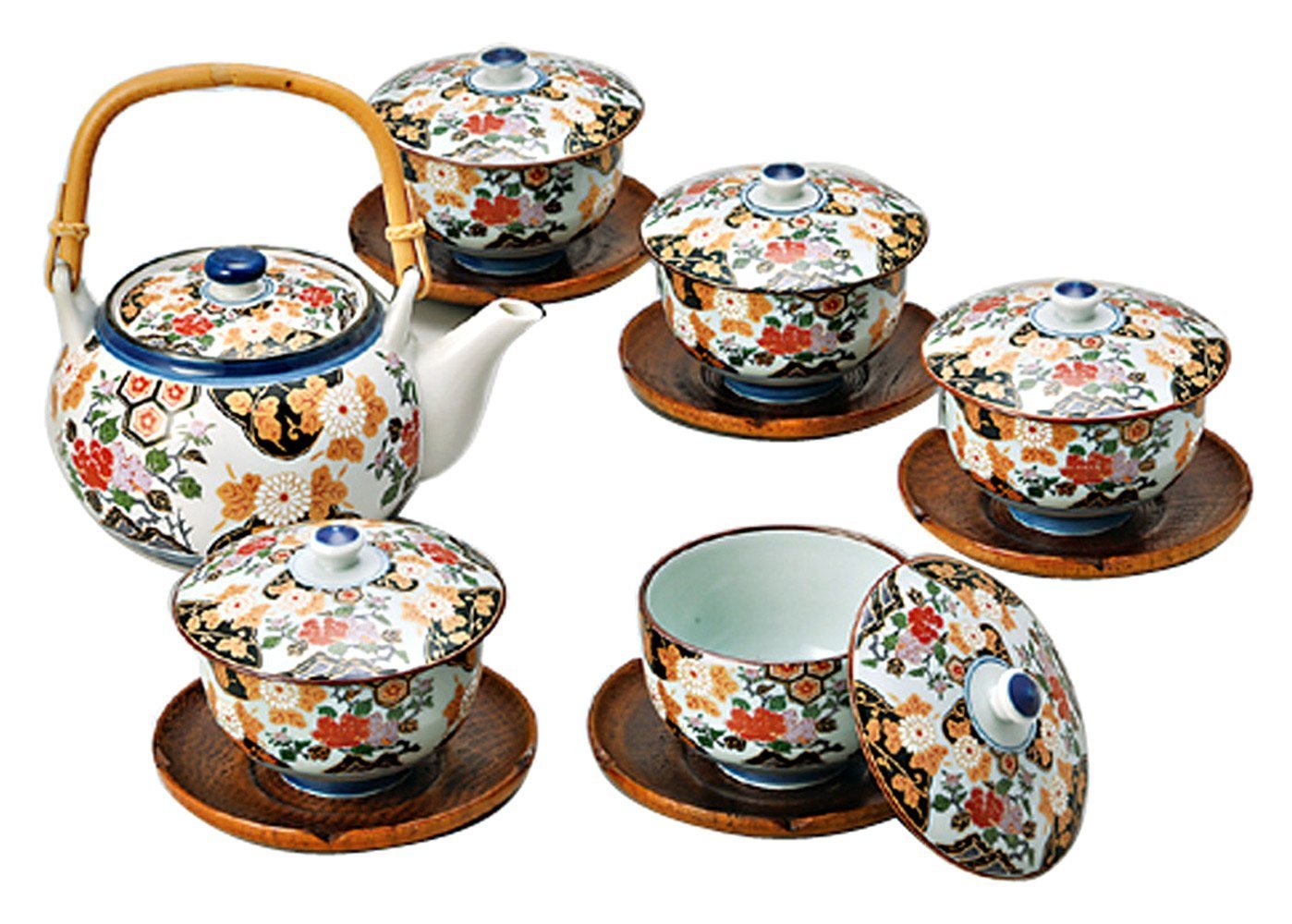 Amazon.co.jp: 亀甲岩牡丹 蓋付茶器揃(茶托付) 30393 : ホーム＆キッチン