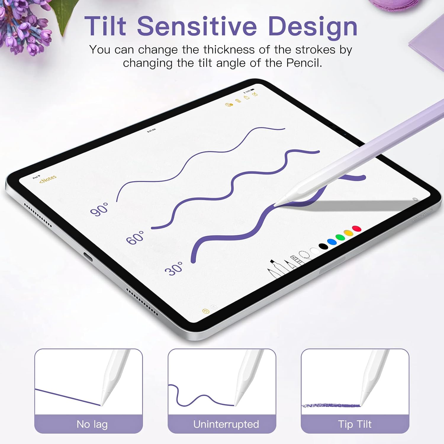 iPad Pencil 2nd Generation with Magnetic Wireless Charging,GOOJODOQ GD13 Stylus Pen for iPad with Tilt Palm Rejection for Apple iPad Pro (11/12.9 Inch),iPad Air 4th/5th Gen,iPad mini 6th Gen,Purple