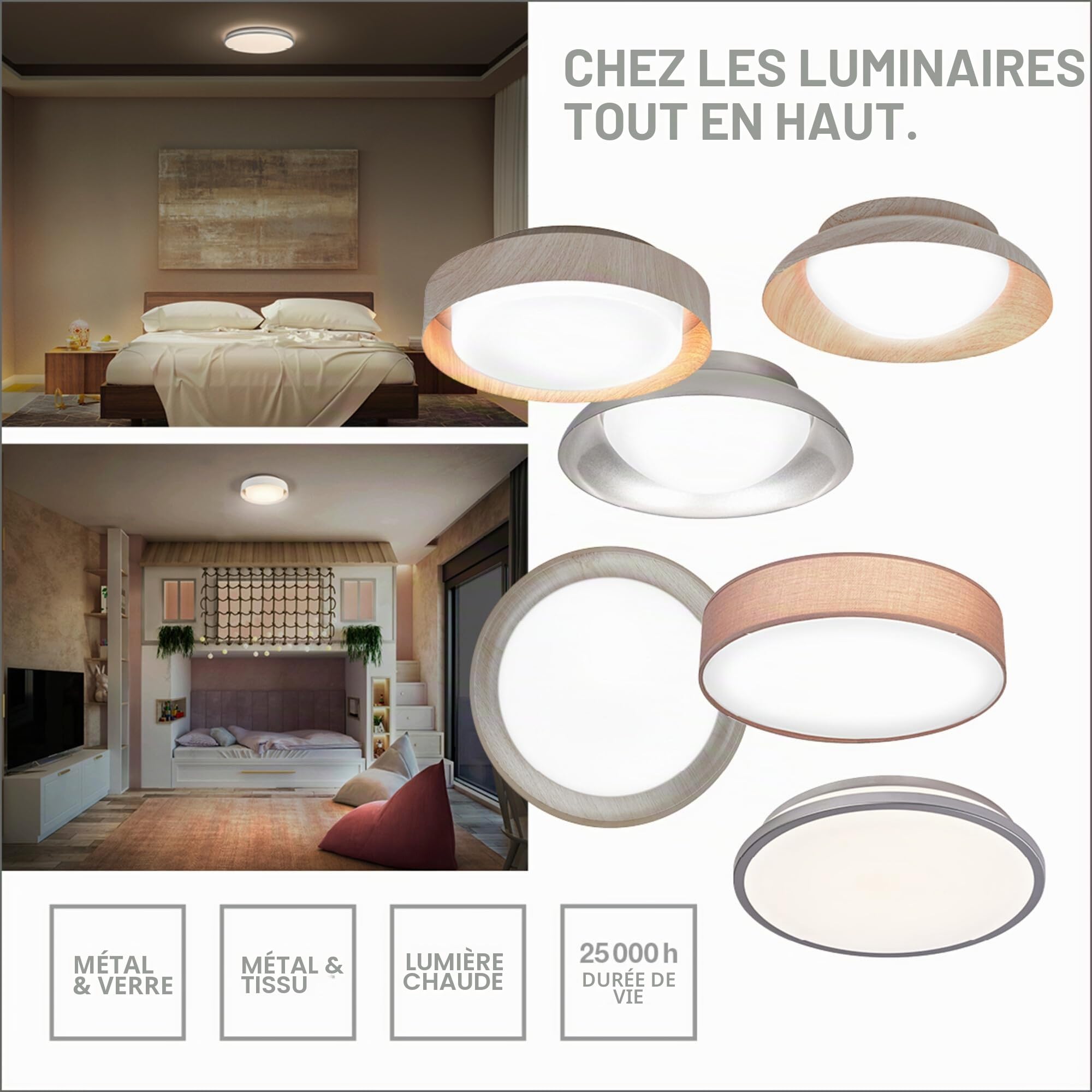 Osram Plafonnier ORBIS PARIS 480mm, blanc, culot 3xE27, peut être équipé d'une ampoule connectée, de haute qualité, design moderne, avec abat-jour en tissu, adapté à un usage intérieur, rond, IP20 | Orbis Paris Éclairage mural intérieur, blanc, lot de 1