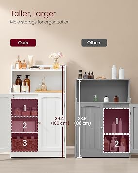 VASAGLE 39.4-Inch Tall Storage Cabinet, Floor Cabinet with 2 Doors, 2 Adjustable Shelves, Freestanding, for Bathroom, Kitchen, Living Room, Cloud White UBBC770W01