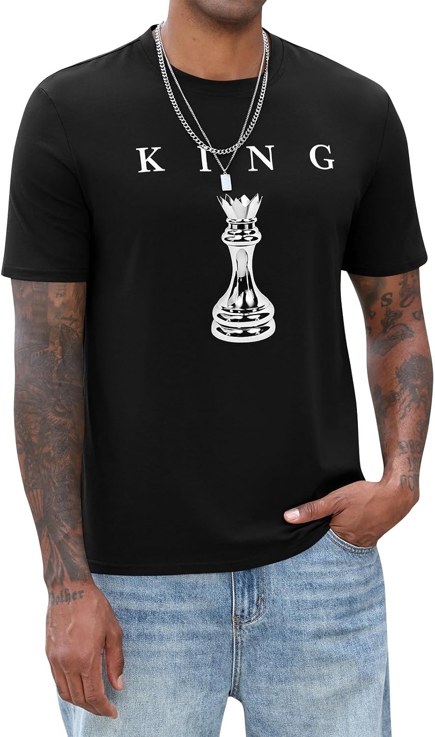 Mens Graphic Tee Short Sleeve Chess King Shirt Summer Casual Streetwear Urban Letter T-Shirt