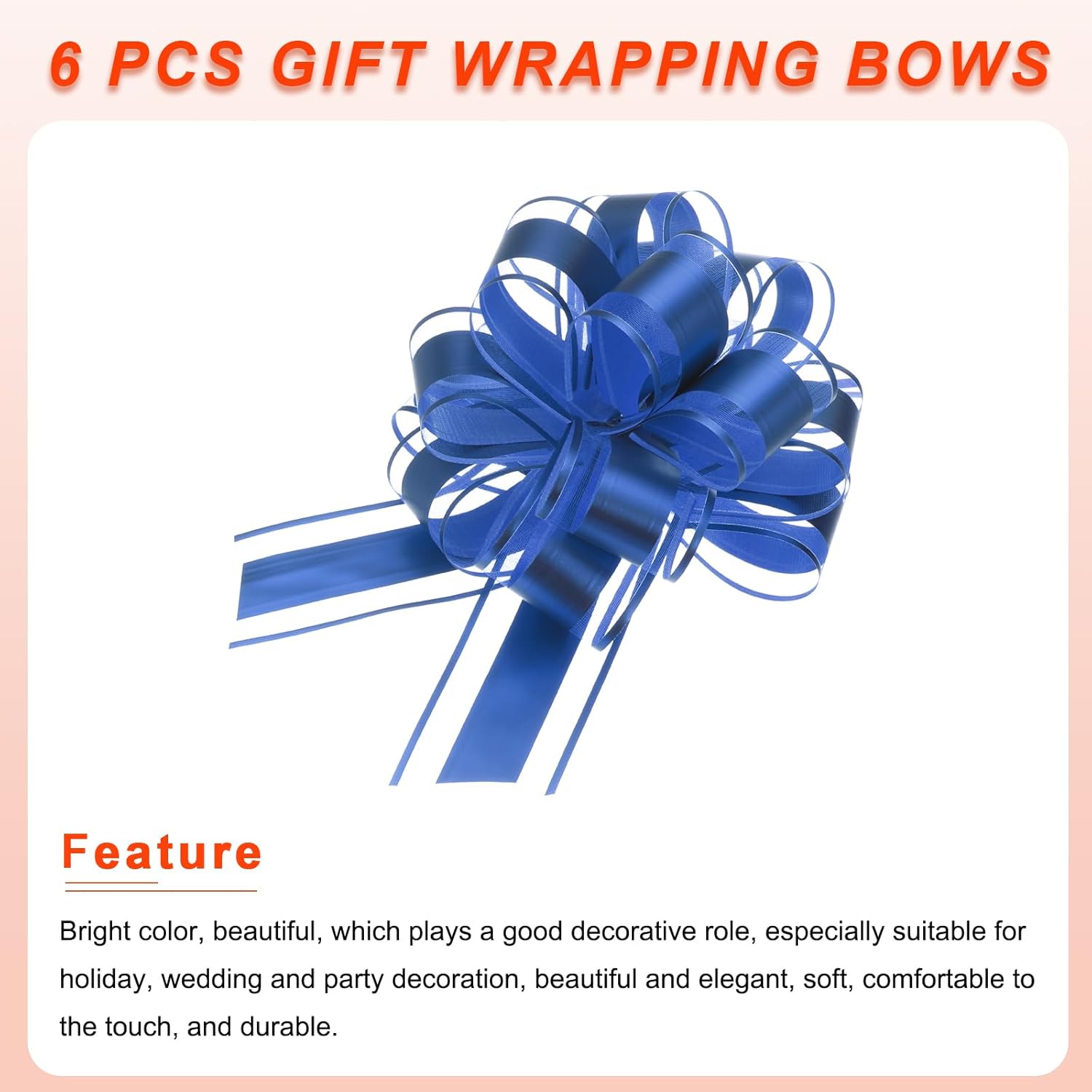 MECCANIXITY 6pcs 8 Inch Large Big Pull Bow Metallic Organza Gift Wrapping Bows Ribbon for Wedding Car Baskets Presents Christmas Bow, Sapphire Blue - Image 4