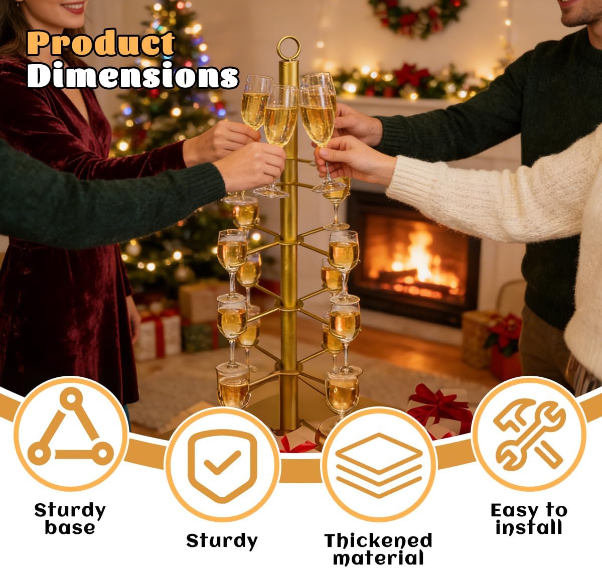 2Pcs Cocktail Tree Stand Metal 4 Tier 16 Holders Champagne Flute Holder Gold Cocktail Tree Stand for Drinks Martini Tree Stand for Weddings, Parties, Events, Birthday Celebrations, Bars Pubs