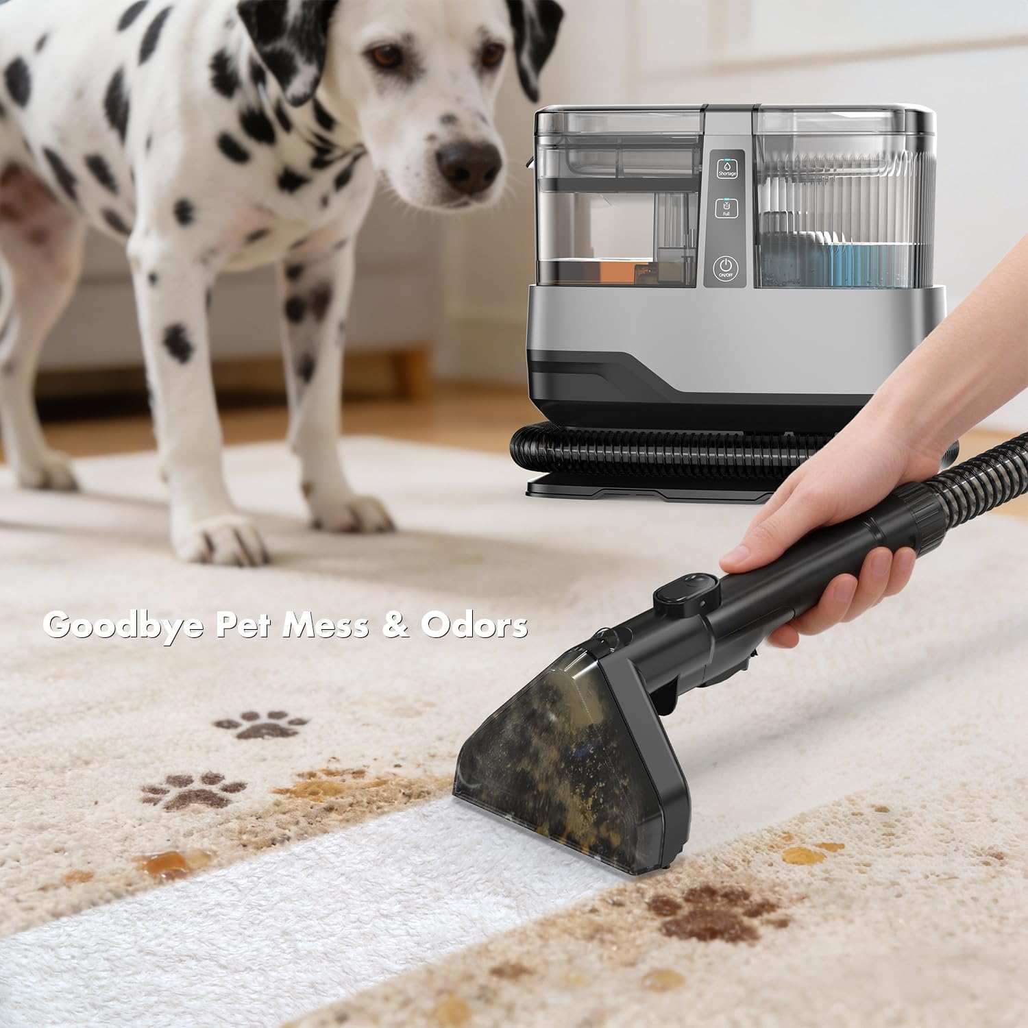 Portable Carpet & Upholstery Spot Cleaner Machine 20Kpa Power Suction Carpet Shampooer Deep Cleaning for Pet Stains,Couch,Stair,Car,Furniture with Dual Brush Heads & Cleaning Solution & Self-Cleaning