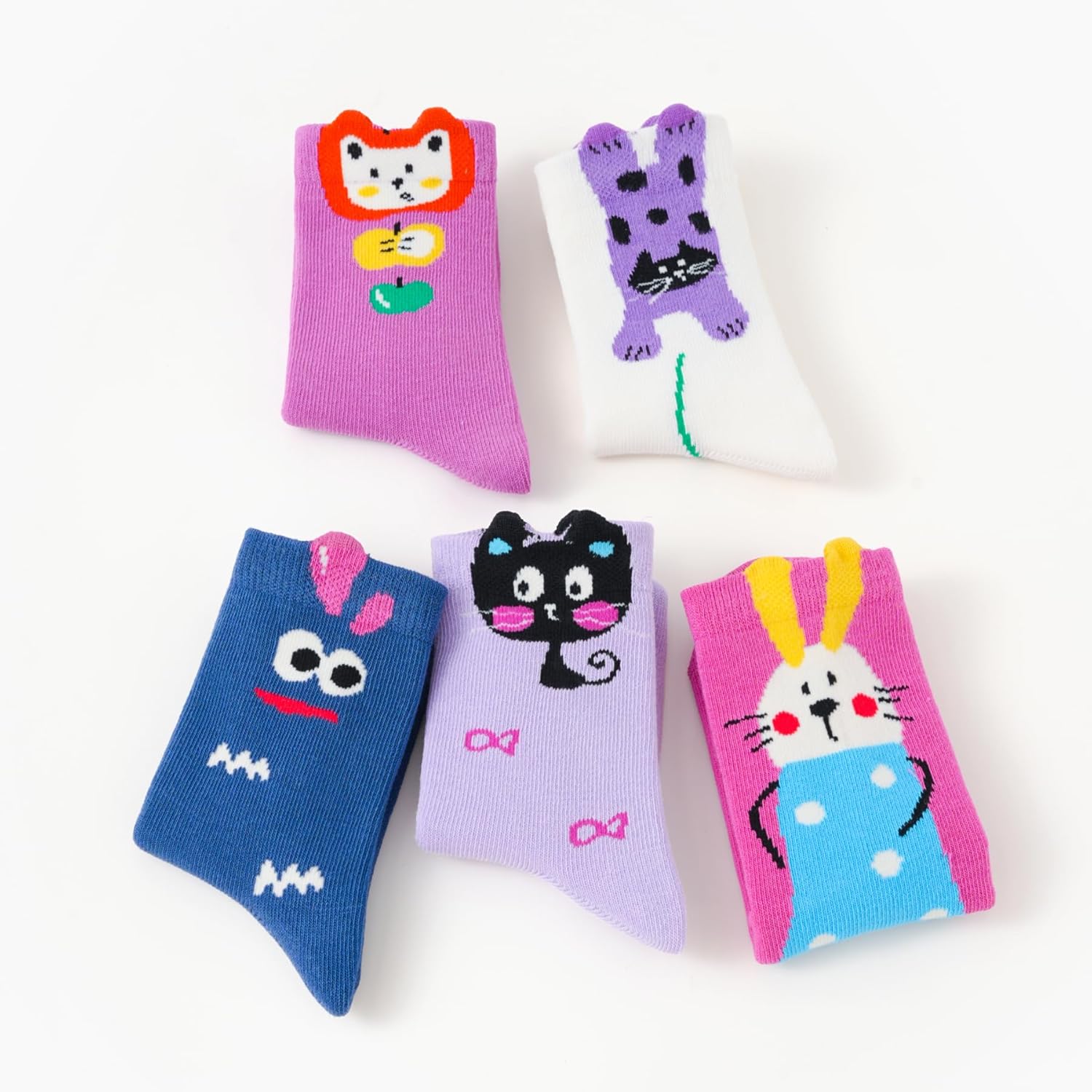 Kids Girls Cotton Cute Socks Low Cut Crew Ankle No Toe Seam Pack of 5 - Image 5