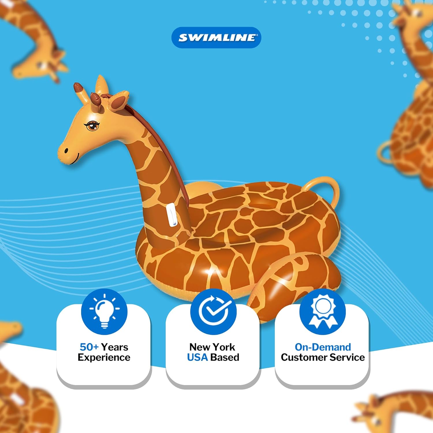SWIMLINE ORIGINAL 90710 Giant Inflatable Giraffe Pool Float Floatie Ride-On Lounge W/ Stable Legs Wings Large Rideable Blow Up Summer Beach Swimming Party Lounge Big Raft Tube Decoration Toys Kids