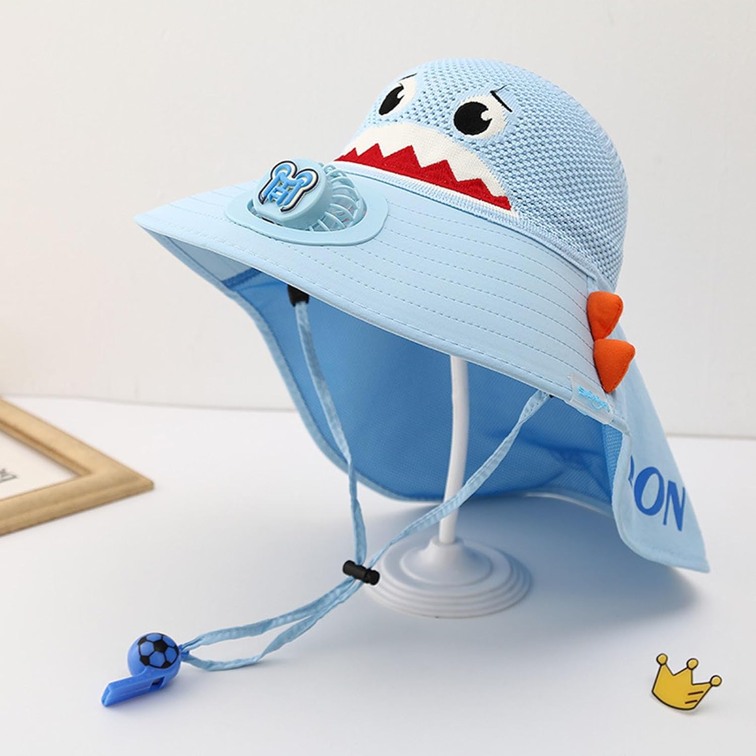 Cute Solar Powered Fan Hat for Kids - Girls Boys Cap with USB Rechargeable Fan with Whistle, Breathable Mesh Outdoor Sun Hat