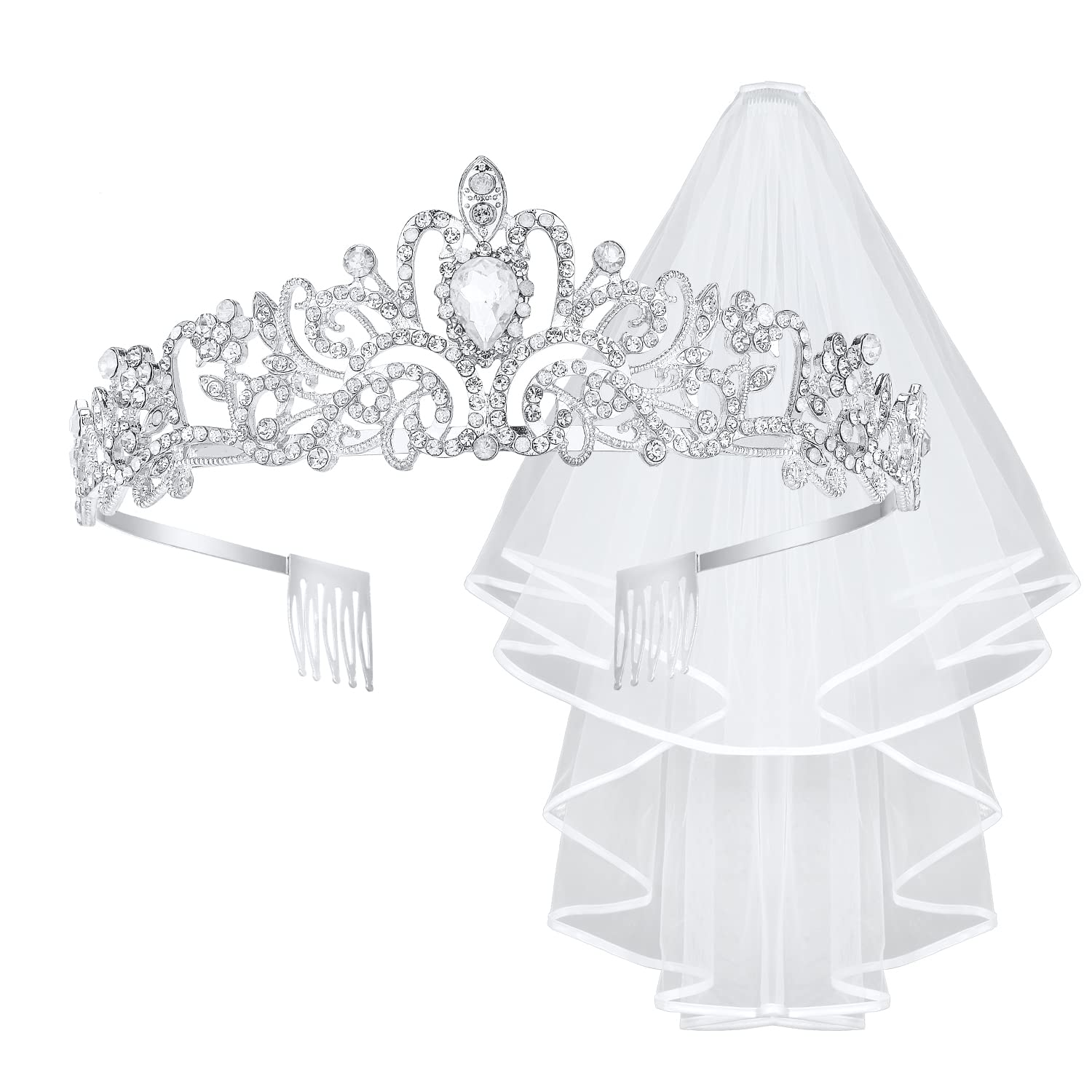 Wedding Veils Crowns, Lace Bridal Veil Wedding Veil White Veils for Brides Bachelorette Veil for Women Headpiece for Wedding Bride Edge With Comb for Wedding Party