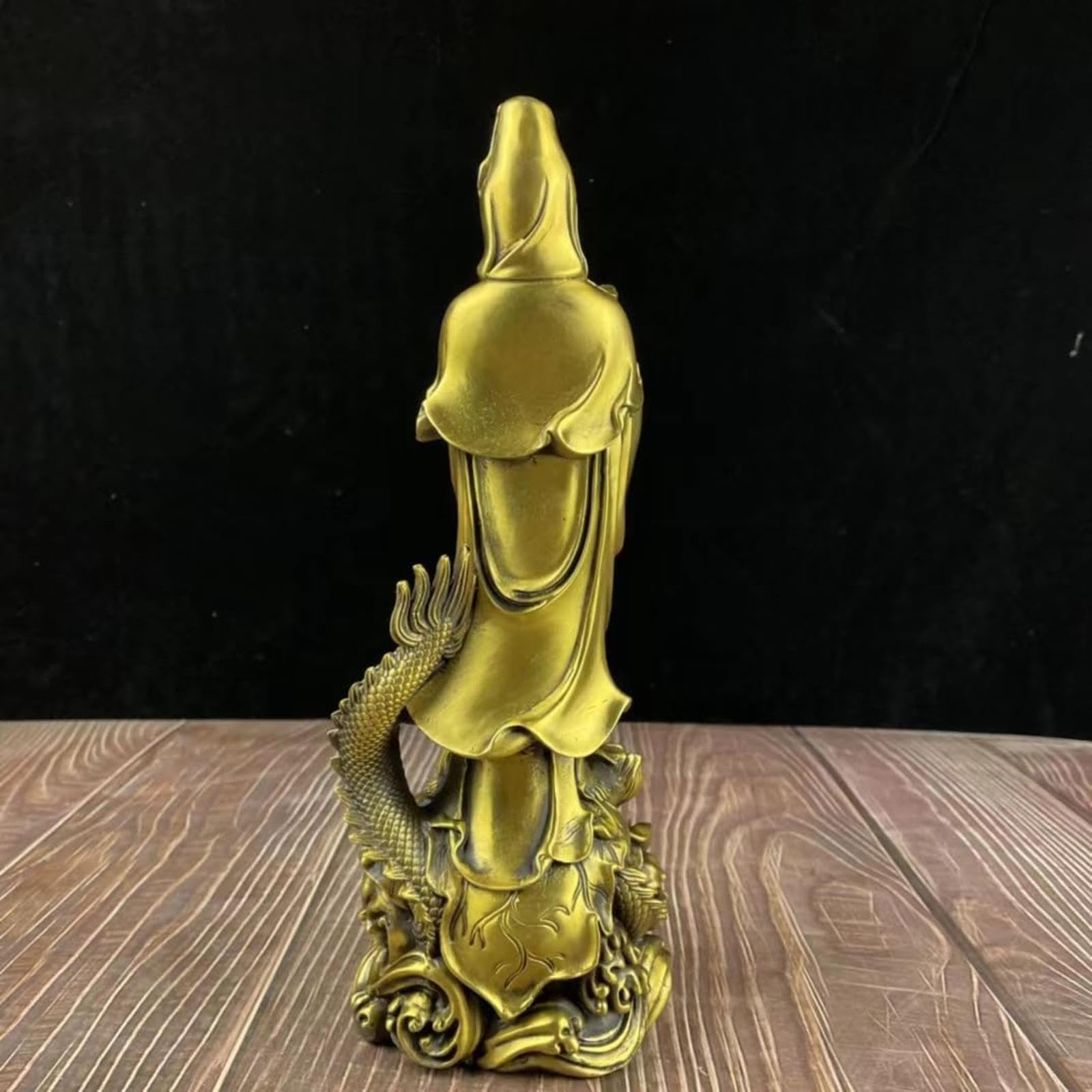 Statue de Kuan Yin Statue de Guan Yin chevauchant Un Dragon Chinois - Figurines de Collection en Laiton - Sculpture de la déesse de la miséricorde et du Dragon Chinois Feng Shui, Petite
