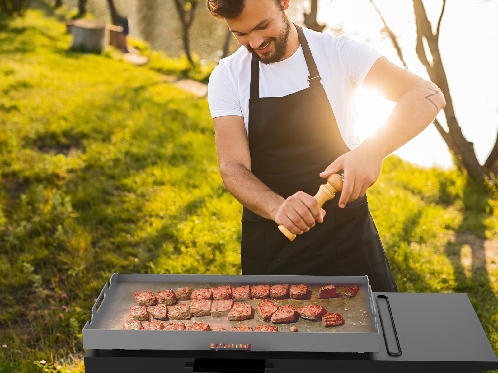 Upgrade Flat Top Griddle Replacement Top for Blackstone 28" Griddles 1517 1803 1924 1883, Steel Griddle Top Replacement for 28 Inch Blackstone with Rear Grease System & Handy Handle