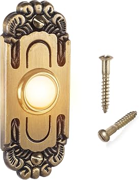 Vintage Heavy Duty Metal Lighted Doorbell Push Button, 3.15inch Bronze Rectangle LED Door Bell Switch Home Wall Mounted Buttons Wired Opener Universal Hardware Garage Front Doors, Yellow Light