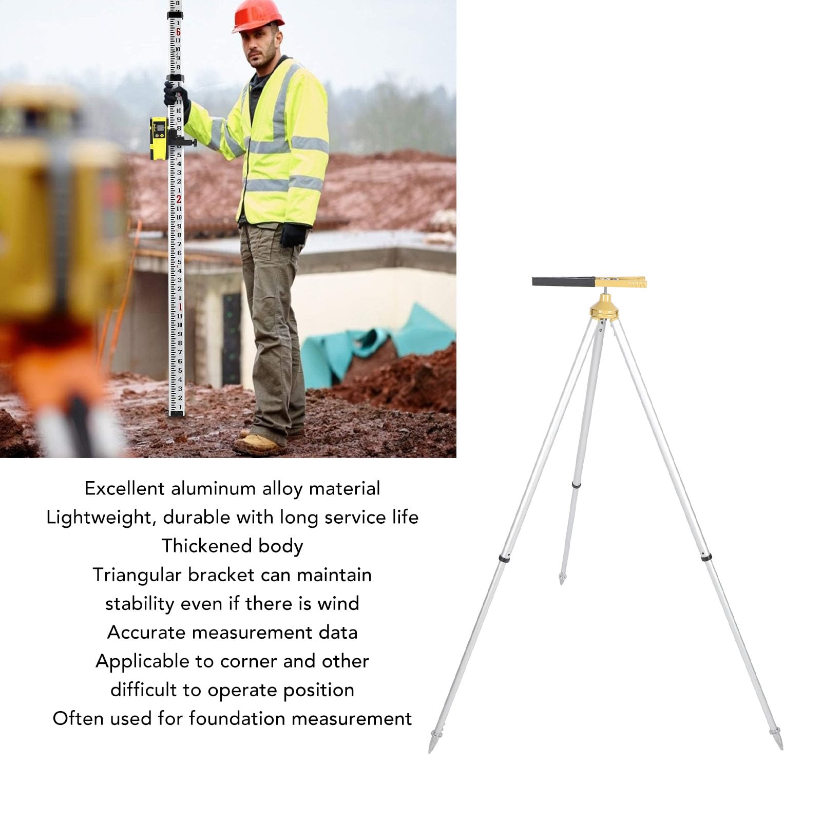 Trípode prismático de Aluminio for GPS, Poste topográfico de 75 a 120 cm de Altura, Extensible, Resistente, Multifuncional, con de Transporte for estación Total y topografía terrestre
